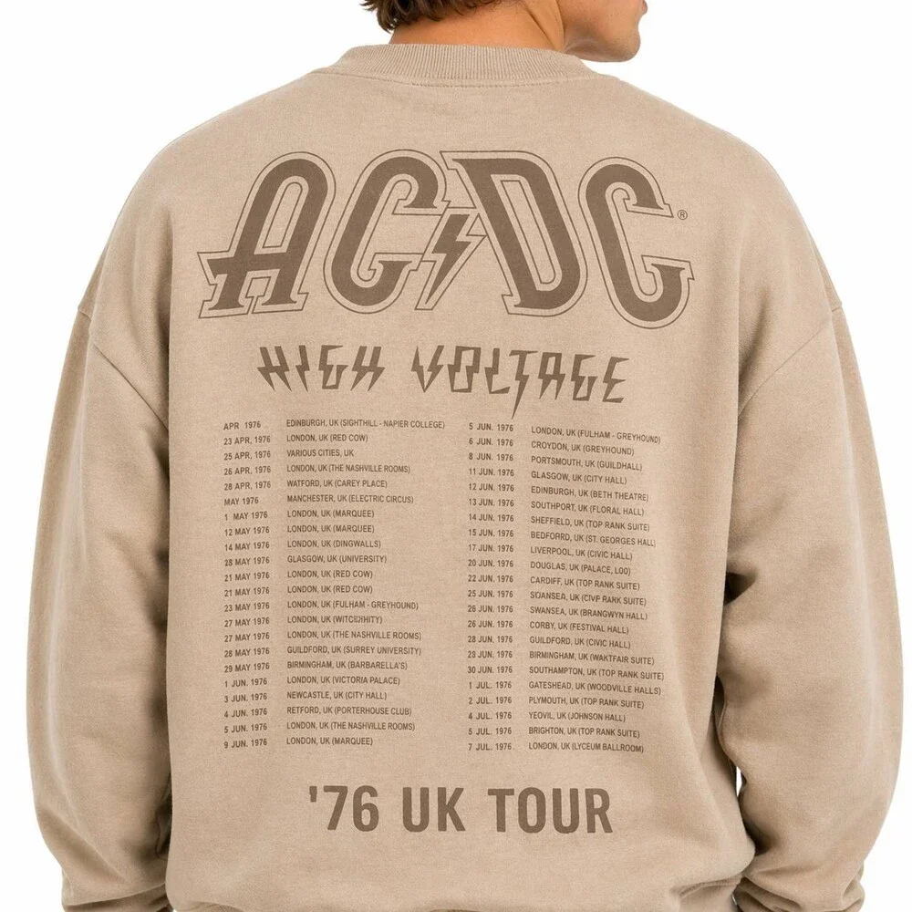 AC/DC High Voltage Graphic Crewneck Sweatshirt Tan M NWOT $46 - Picture 3 of 6